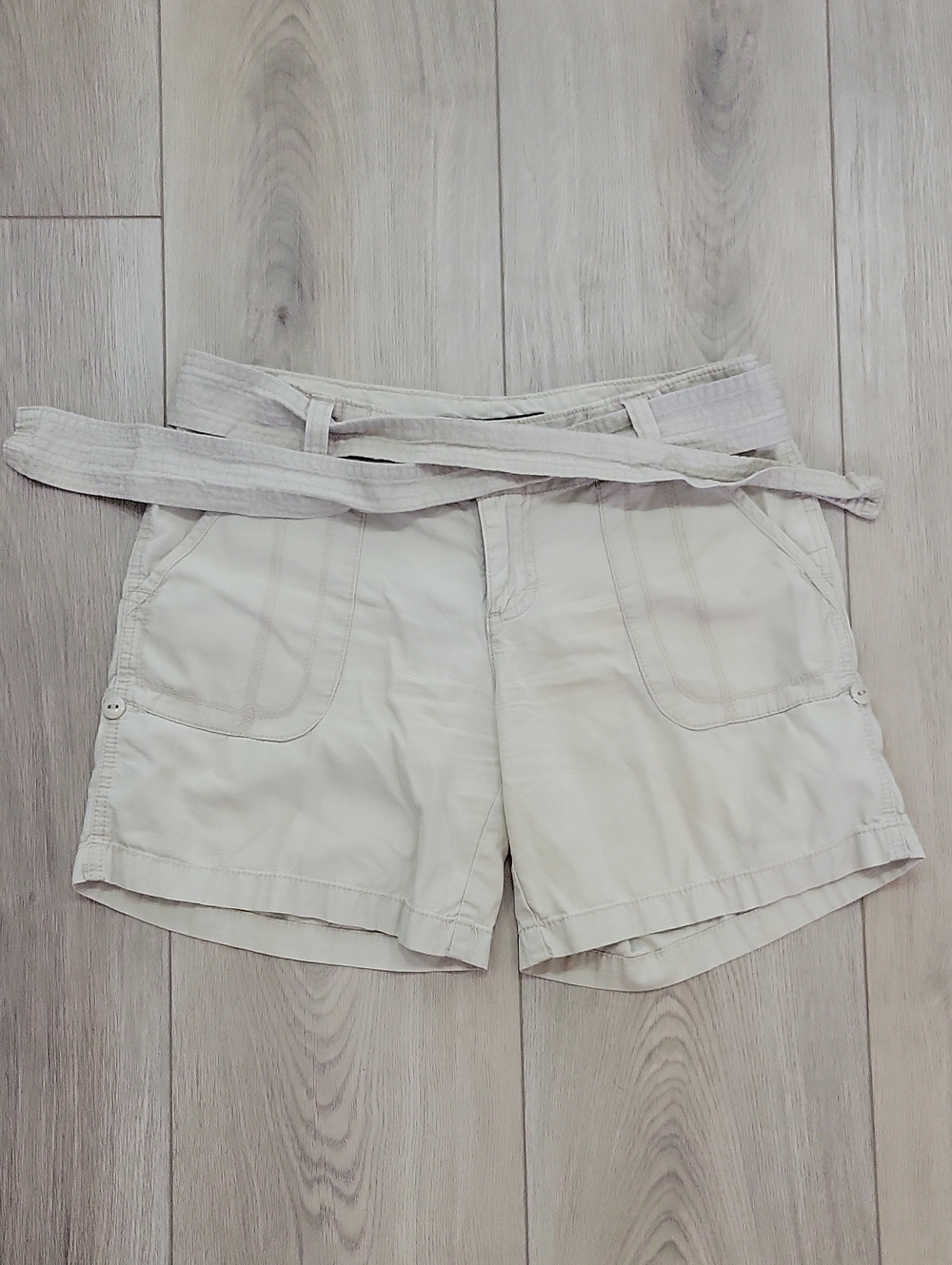 Calvin Klein Jeans Cream Fabric Belted Bermuda Shorts